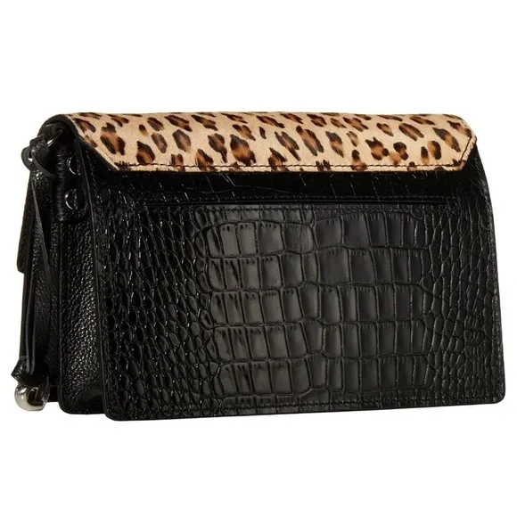 BRIGHTON El Paso LEON Leopard Black Leather Cross Body Bag Handbag - Picture 5 of 8